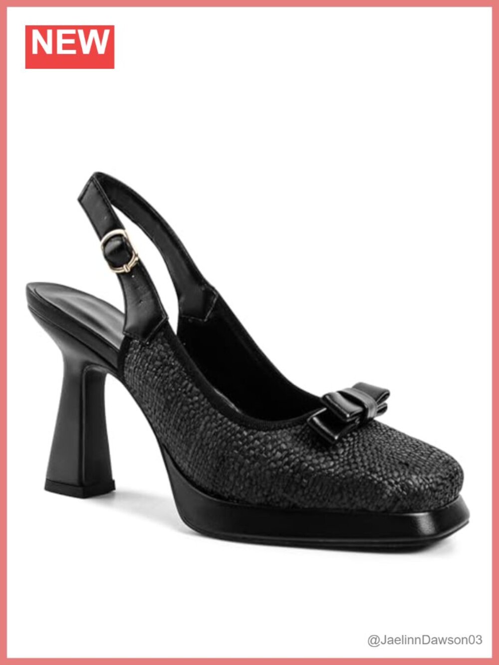Square Toe Block Heel Slingback Pumps with Braid Upper and Buckle Ankle Strap